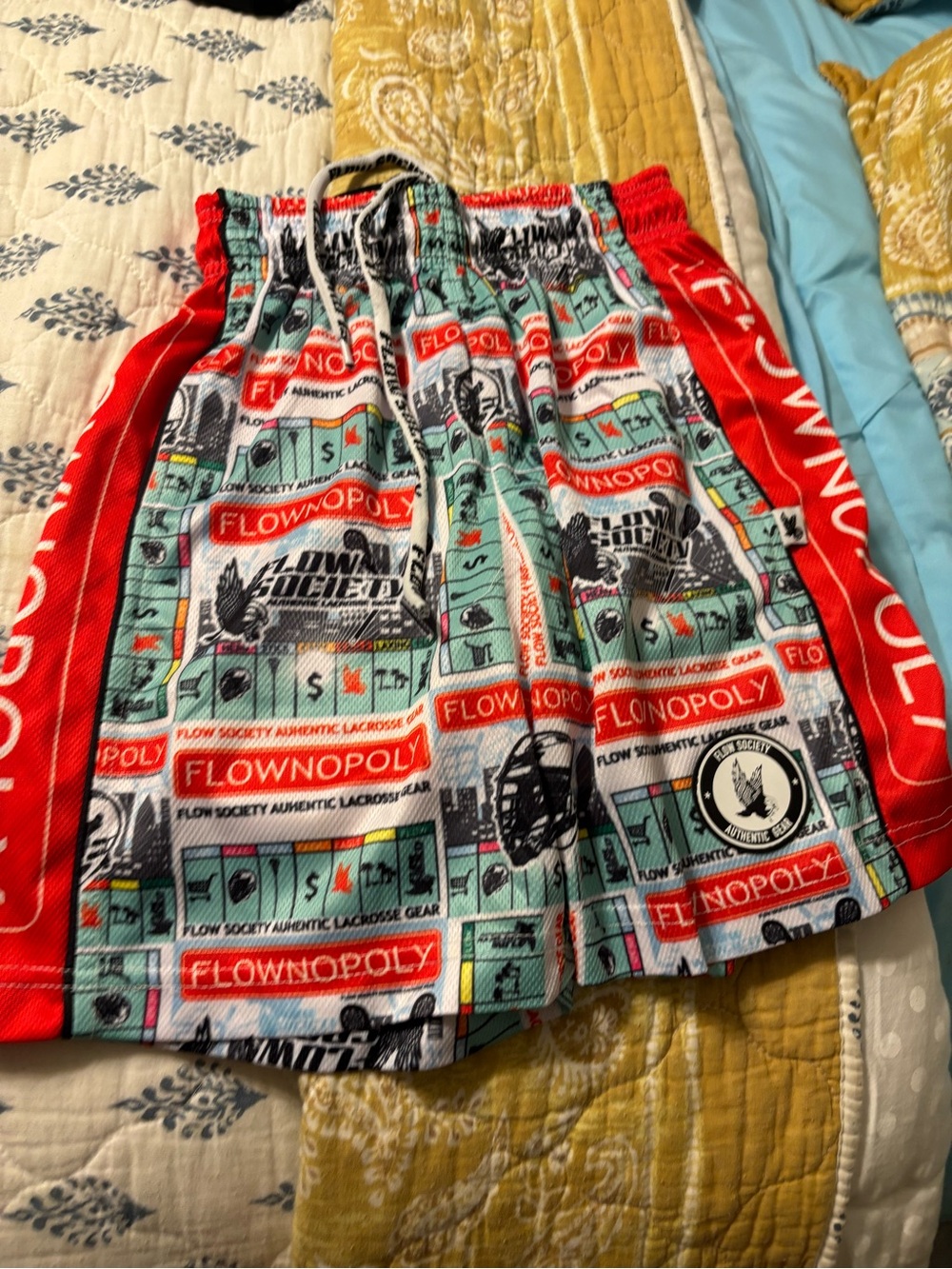Society Kids Red & Teal Graphic Athletic Shorts